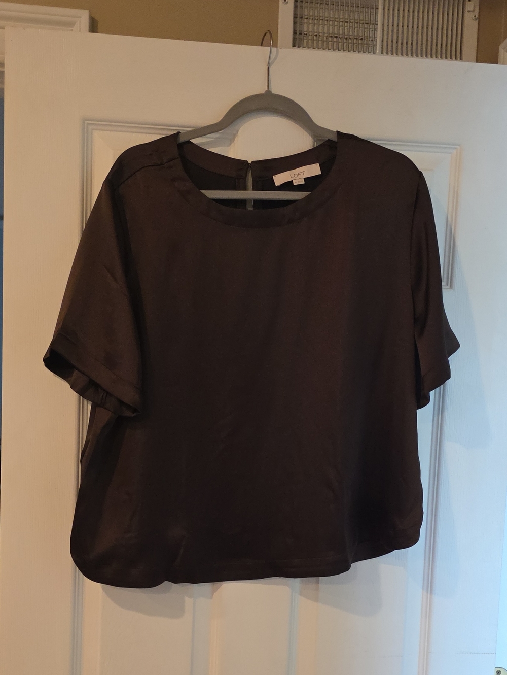LOFT Black Satin Boxy Short Sleeve Blouse